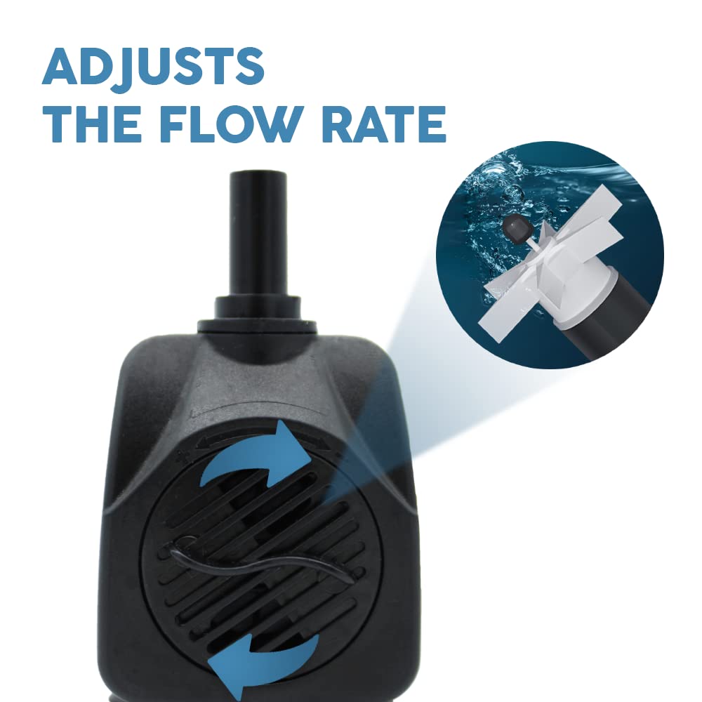 Energy Efficient 10W Aquarium Water Pump for Fish Tank, Pond, or Fountain - Adjustable Flow Rate for Home, Office, and Outdoor Water Features