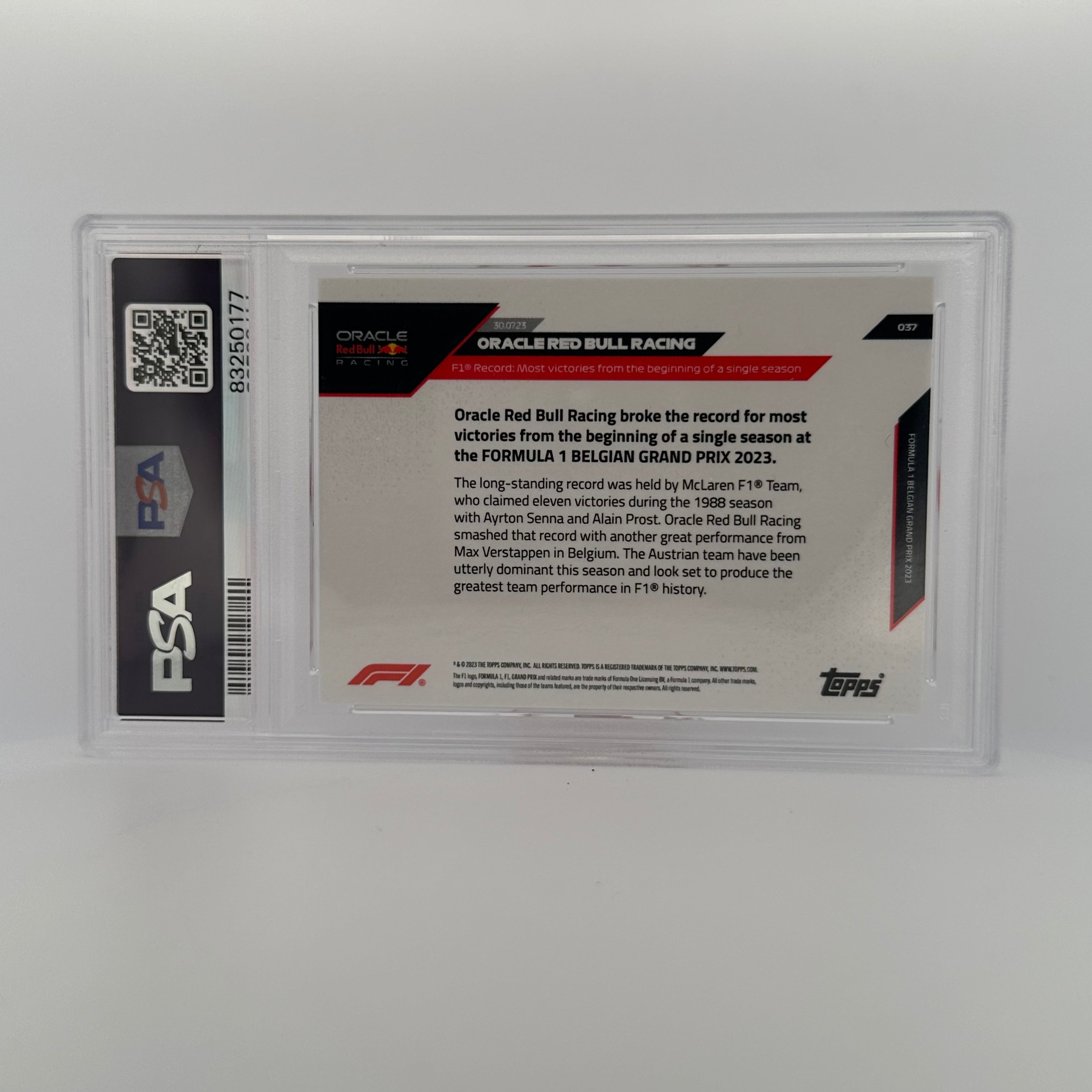 PSA 10 Graded Oracle Red Bull Racing #37 Blue F1 Trading Card - Perfect for Collectors, Sports Memorabilia & Formula 1 Fans