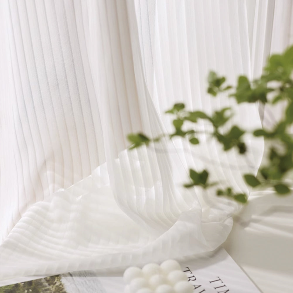 Breathable White Sheer Vertical Stripe Curtains - Lightweight & Light Diffusing Iris Drapes with Soft Top Back Tab | Perfect for Living Room, Bedroom & Office Windows