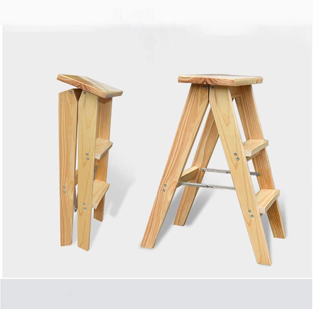 OKUOKA Wooden Folding Step Stool - Solid Wood Kitchen Step Ladder, Multifunctional Foldable Stool for Dining Table, High Chair, and Home Use - Perfect for Reaching High Shelves, Kitchen, and Bathroom