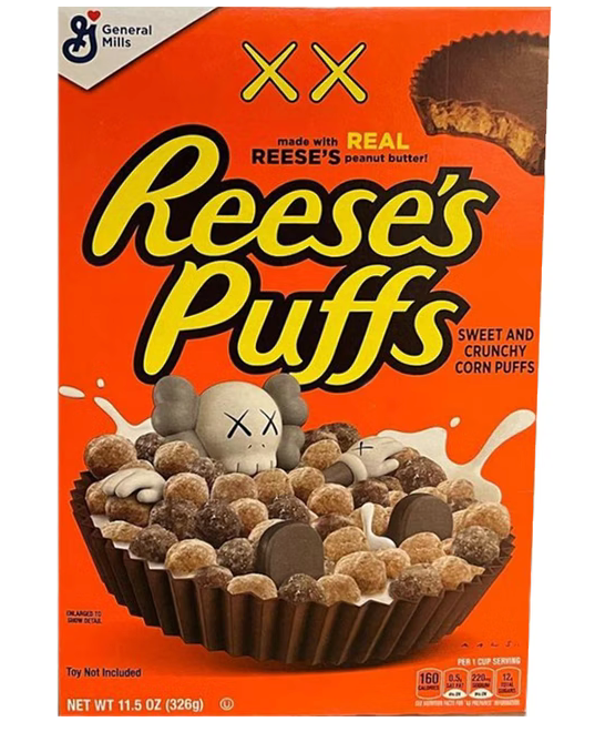Reese's Puffs x Kaws Limited Edition Peanut Butter Chocolate Cereal - Fun Breakfast for Kids & Collectors - Perfect for Morning Snacks, Parties, and KAWS Fans