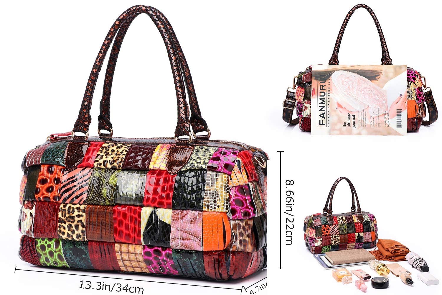 Stylish Women's Multicolor Genuine Leather Boston Tote Bag - Fashionable Crossbody Handbag for Work, Travel & Everyday Use