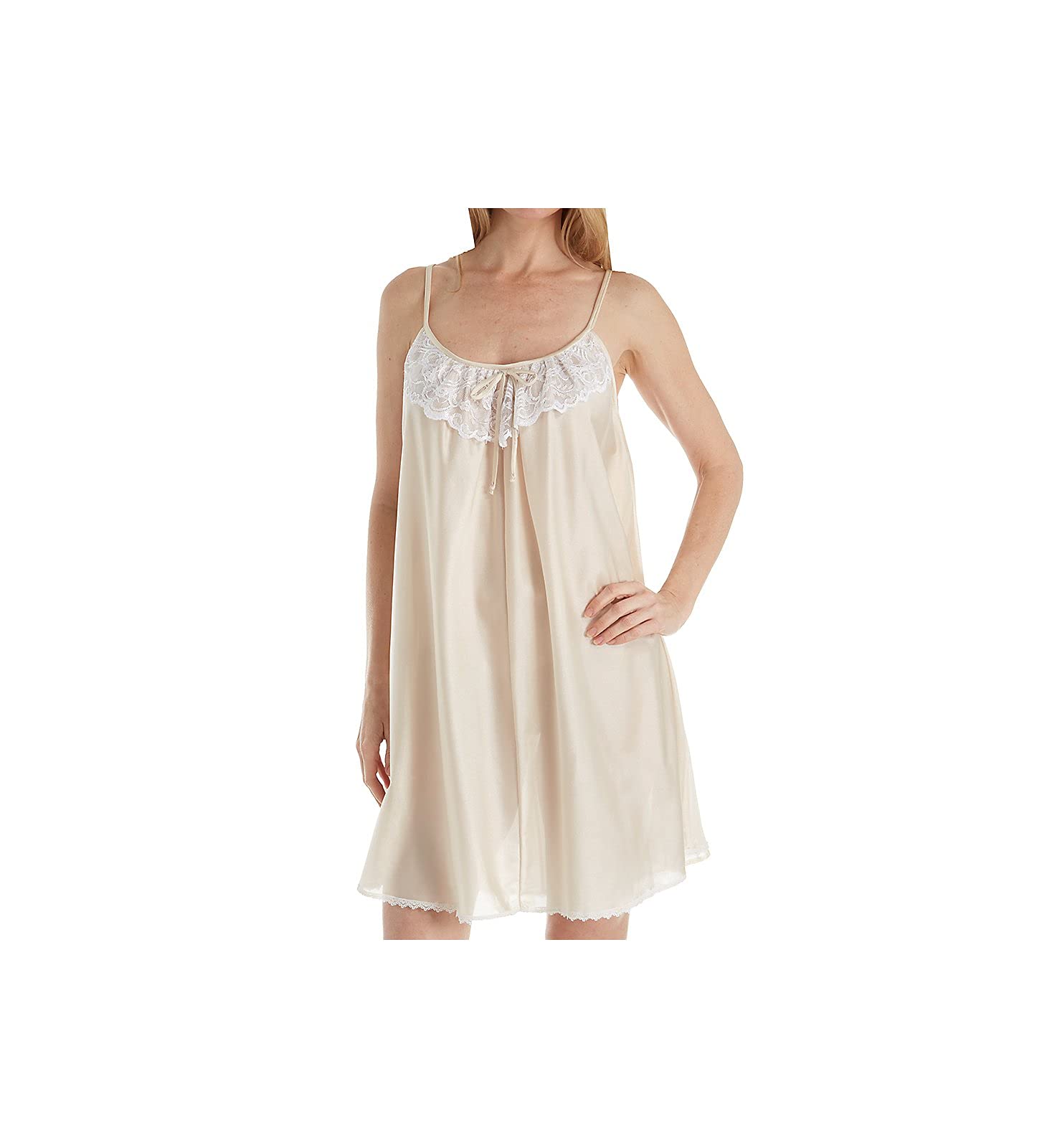 Elegant Women's 165-SH Spaghetti Strap Lace Trim Knee Length Gown - Perfect for Evening Parties, Weddings & Special Occasions