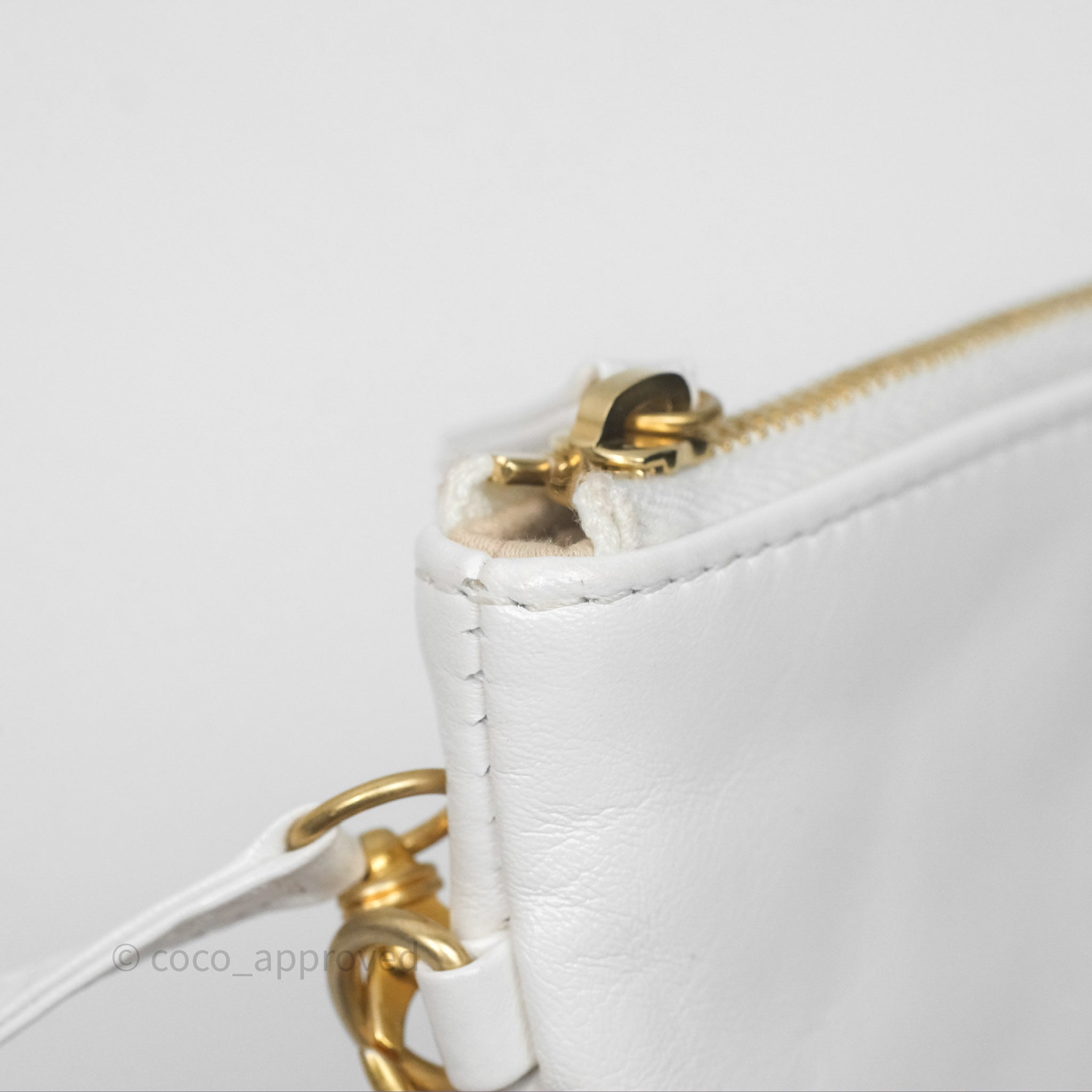 Chanel 22 Small Handbag in White Shiny Calfskin Leather with Aged Gold Hardware - Perfect for Everyday Use, Work & Special Occasions