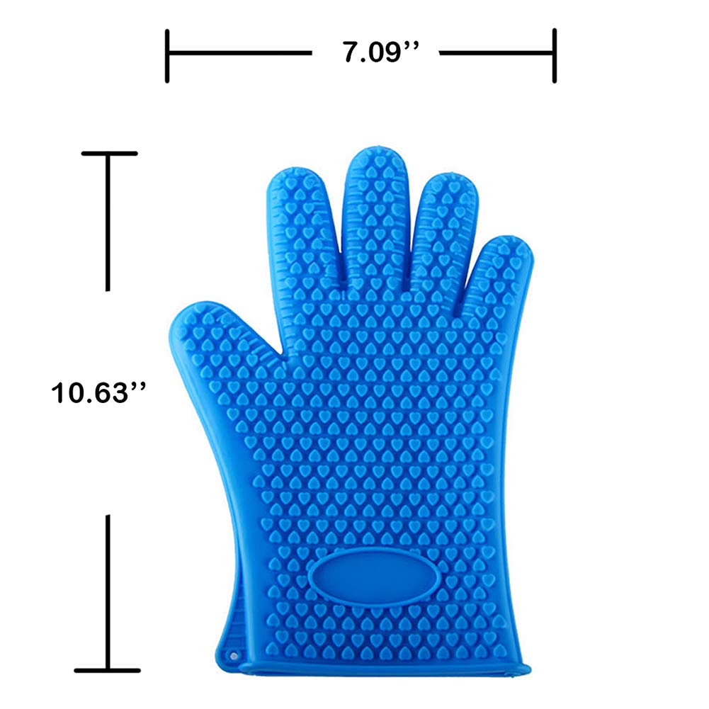 Heat Resistant Silicone BBQ Gloves - 1 Pair Blue Oven Mitts for Grilling, Cooking & Baking - Non-Slip Grip Pot Holders for Kitchen, Camping & Outdoor Use