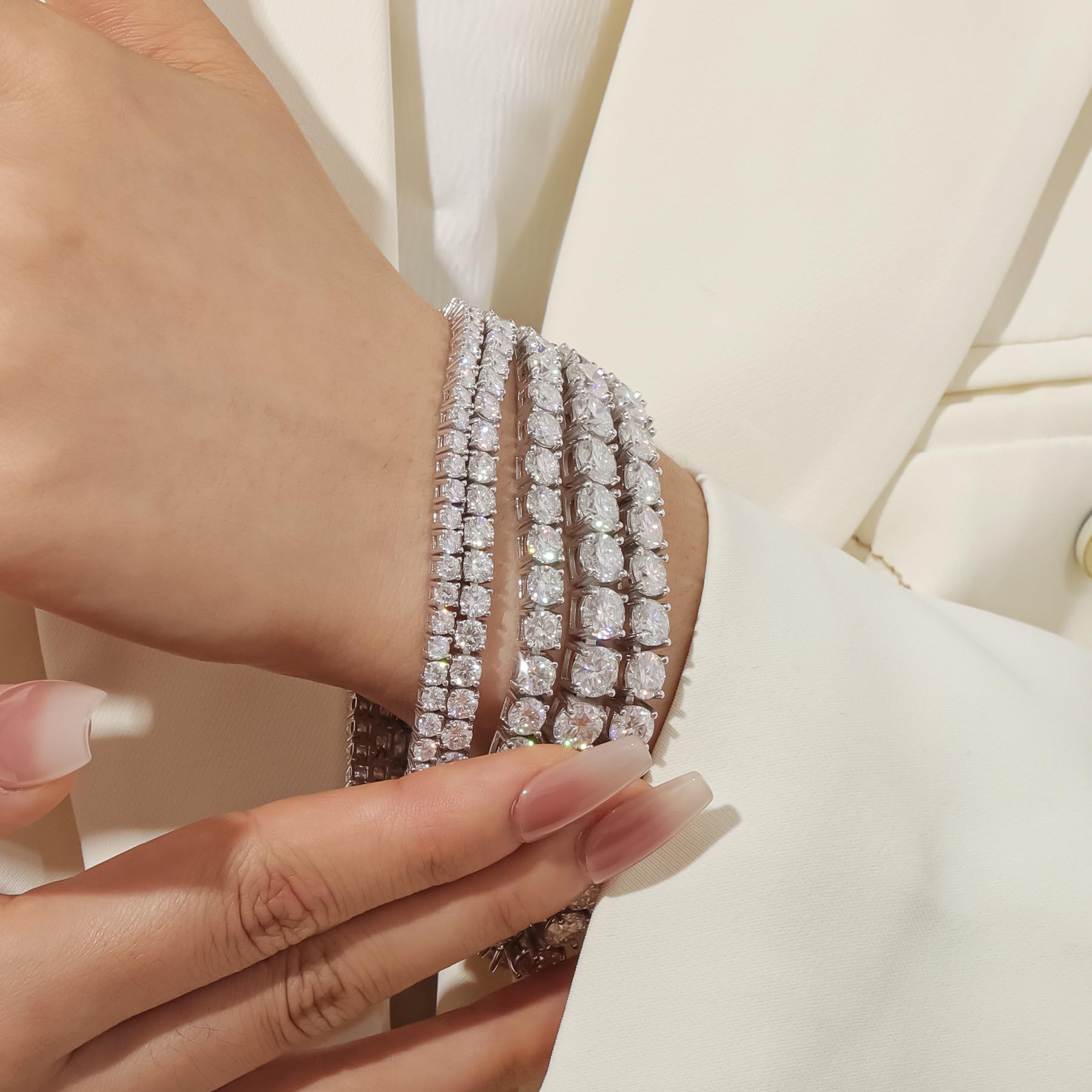 2-6.5mm Moissanite Tennis Bracelet for Women & Men - Durable Cubic Zirconia Bracelet Jewelry Gift for Anniversary, Wedding, Birthday - Perfect for Daily Wear & Special Occasions