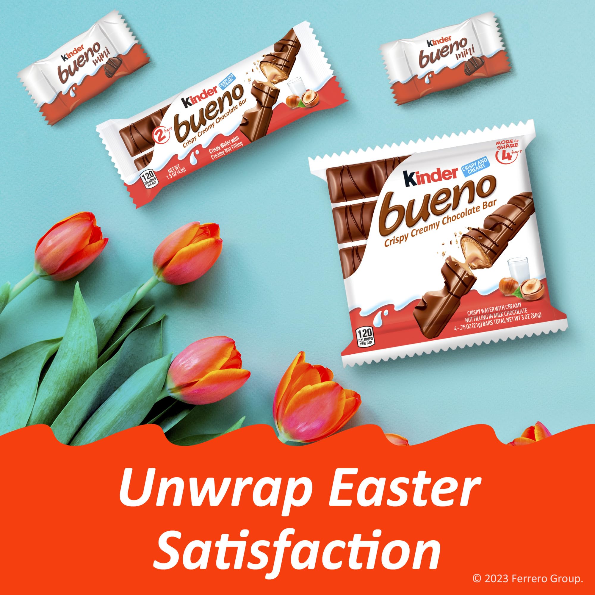 Kinder Bueno Bulk 8 Pack - Milk Chocolate Hazelnut Cream Candy Bars (4 Bars Per Pack, 3 Oz Each) - Individually Wrapped for Freshness - Perfect for Holiday Gifts, Stocking Stuffers & Office Snacks