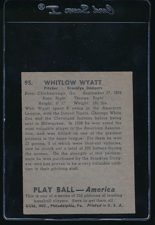 1939 Play Ball #95 Whit Wyatt Baseball Card - PSA Graded Vintage Sports Collectible for Display & Investment | Perfect for Baseball Memorabilia Collections & Man Cave Decor