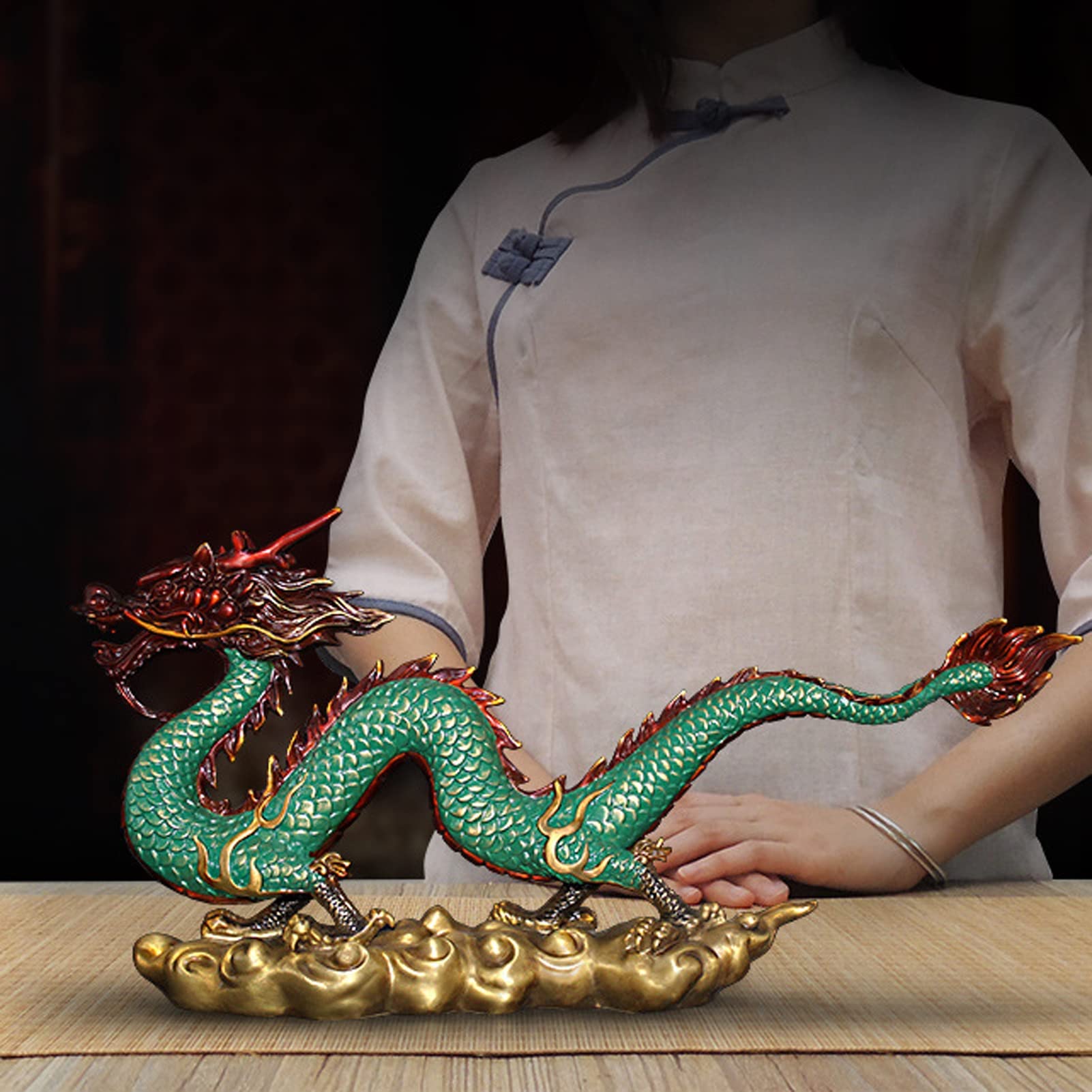 Feng Shui Dragon Statue for Good Luck & Success - Brass Zodiac Dragon Sculpture Home Office Decor - Chinese Dragon Figurine Tabletop Ornament - Perfect Gift for Housewarming, Office Desk & Wealth Attraction