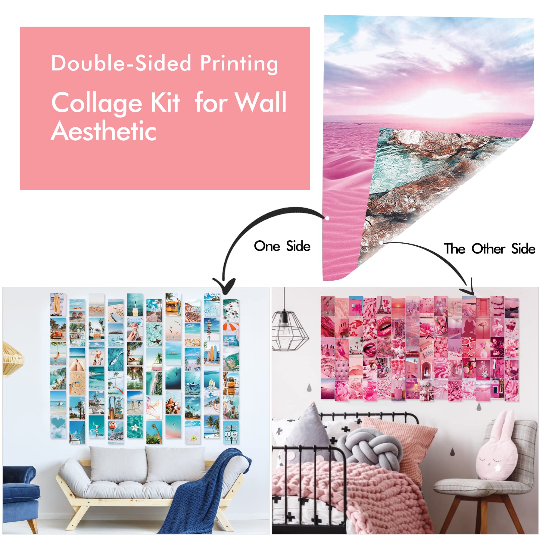 LIIGEMI 70PCS Blue Aesthetic Wall Collage Kit - Summer Beach Themed Prints for Teen Girls Room Decor | Double-Sided 4x6 Inch VSCO Style Pictures | Perfect for Bedroom, Dorm, or Gift Decorations