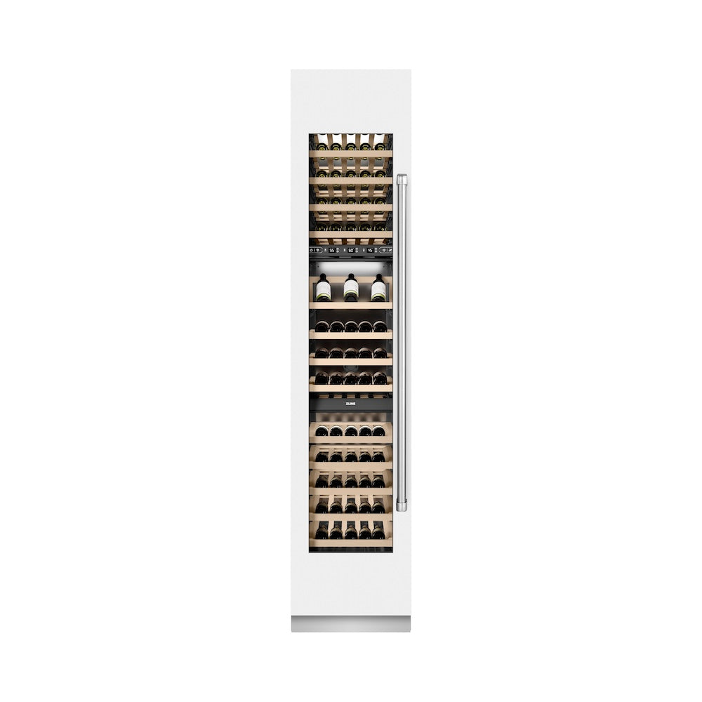 ZLINE 18 Inch 9.0 Cubic Feet Triple Zone 68 Bottle Left Hinge Column Wine Cooler in White Matte - Perfect for Home Bars, Wine Cellars & Entertaining (RCWVL WM 18)