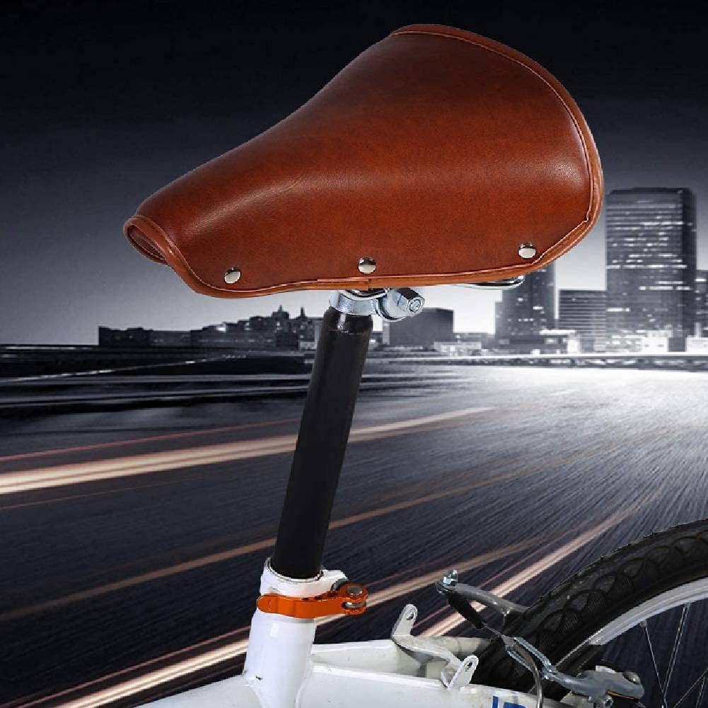 Premium PU Leather Bike Seat - Universal Replacement Saddle with Spring Cushion for Comfortable Cycling (Brown) | Ideal for Road Bikes, Exercise Bikes & Outdoor Cycling