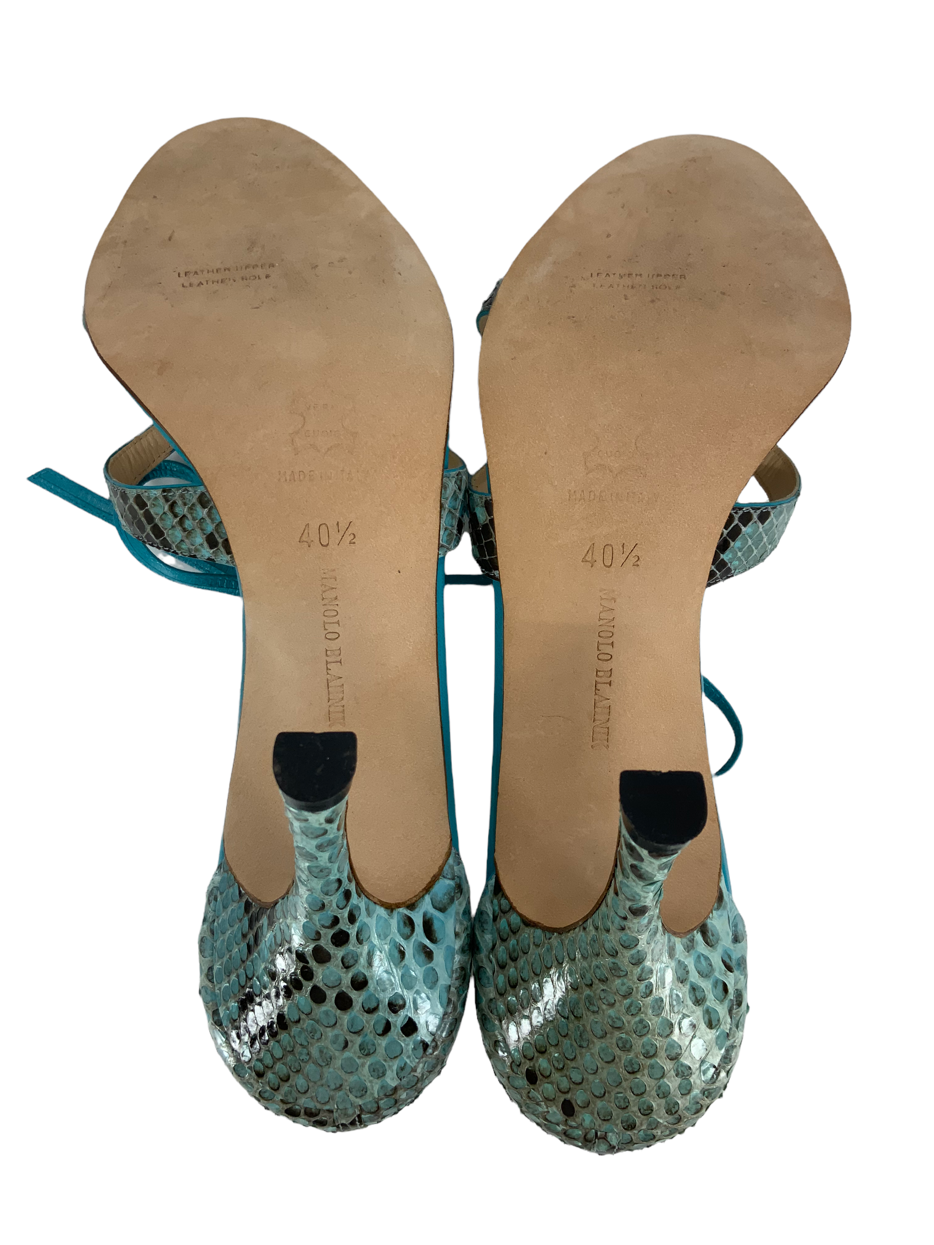 Manolo Blahnik Women's Size 10.5 Snakeskin Strappy Heel Sandals - Luxury Designer High Heels for Parties, Weddings & Special Occasions