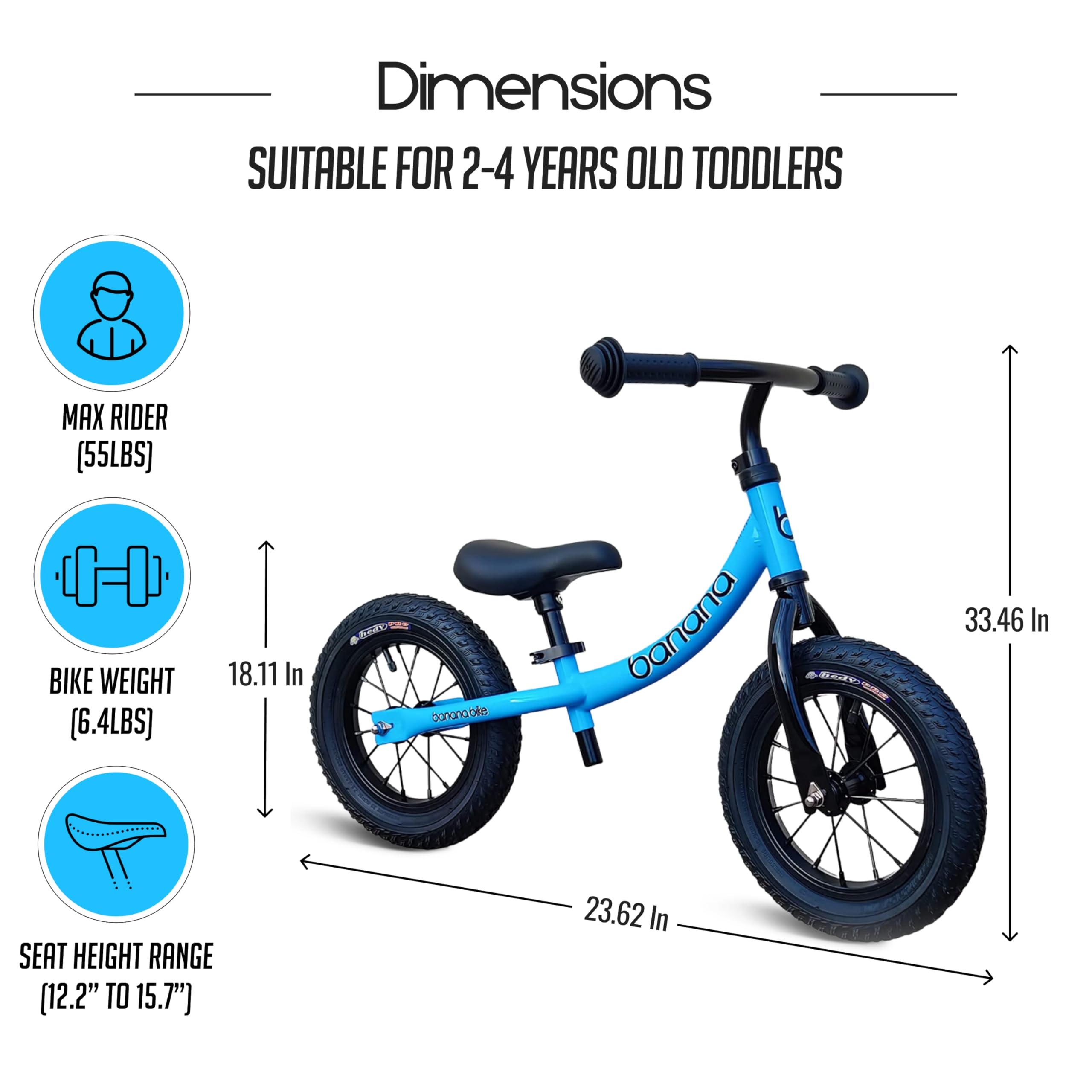 **GT Lightweight Aluminum Balance Bike for Kids 2-5 Years Old - Adjustable Seat & Handlebar, No Pedal Training Bike with 12