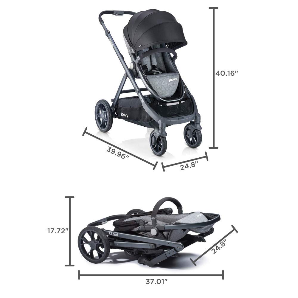 Joovy Qool Stroller - Adjustable Single, Double & Triple Stroller for Kids | Lightweight & Customizable Baby Stroller in Black Melange | Perfect for City Walks, Travel & Family Outings