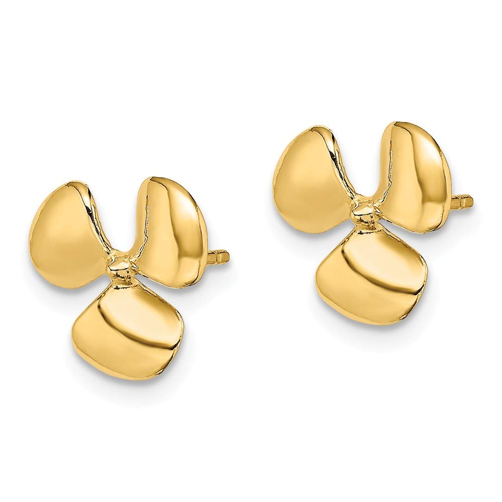 14K Solid Yellow Gold Three-Blade Propeller Stud Earrings for Women - Hypoallergenic, Dainty & Stylish - Perfect for Everyday Wear, Gifts & Aviation Enthusiasts