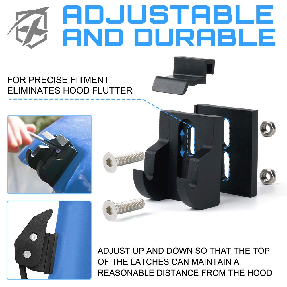 Xprite Aluminum Hood Latches with U.S. Flag - Adjustable Hood Latch Catches Kit for 2007-2025 Jeep Wrangler JK JKU JL JLU & 2020+ Gladiator JT - Heavy Duty Off-Road Accessories for Adventure & Trail Riding