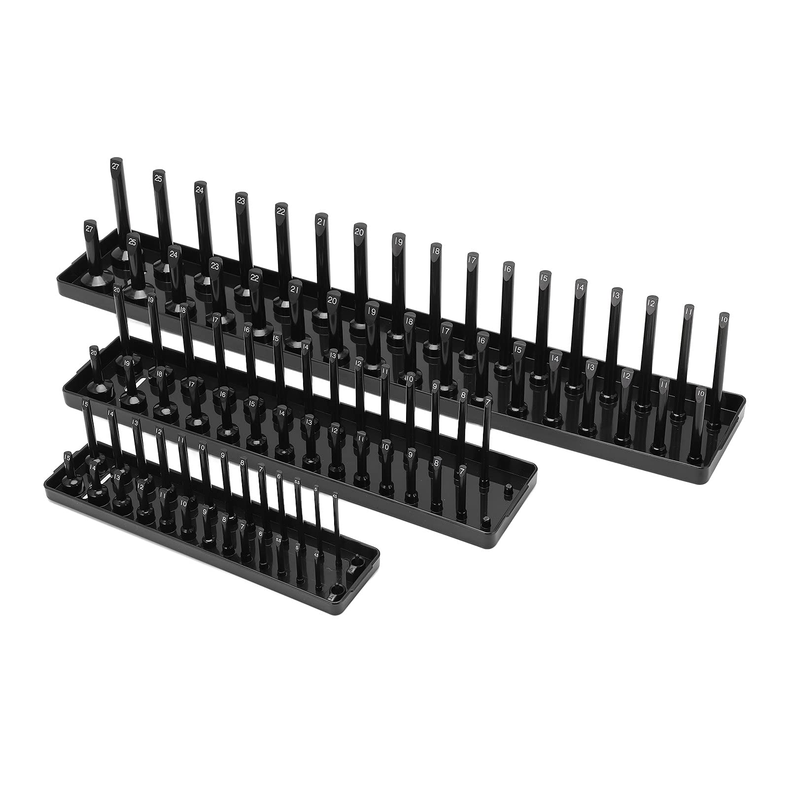 3PCS Socket Organizer Tray - 1/4in 3/8in 1/2in Drive Tool Holder for Toolboxes | Heavy Duty Socket Storage Rack for Auto Repair, Mechanic & DIY Projects | Keep Your Garage & Workshop Organized