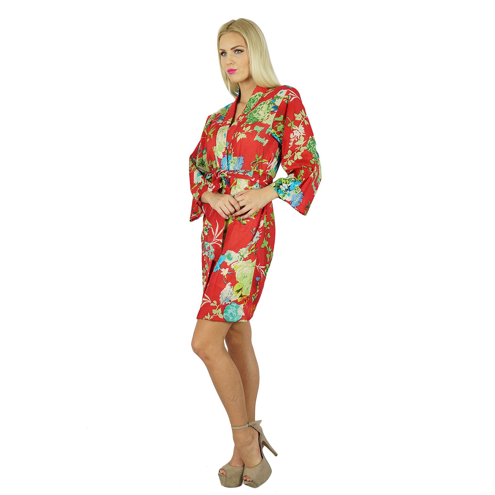 Bimba Women's Short Cotton Robe - Floral Print Bridesmaid Robe, Getting Ready Wrap, Spa Cover Up - Perfect for Wedding, Bridal Shower, Bachelorette Party & Relaxation at Home