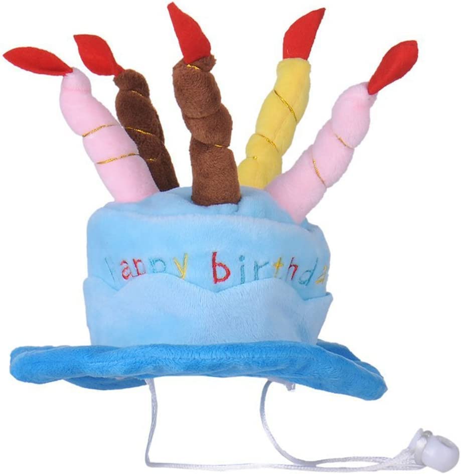 Funny Soft Dog Birthday Hat with Cake & Candles Design - Blue Pet Party Headwear for Puppy Cosplay & Birthday Celebration | Perfect for Pet Costume Parties, Photo Shoots & Special Occasions