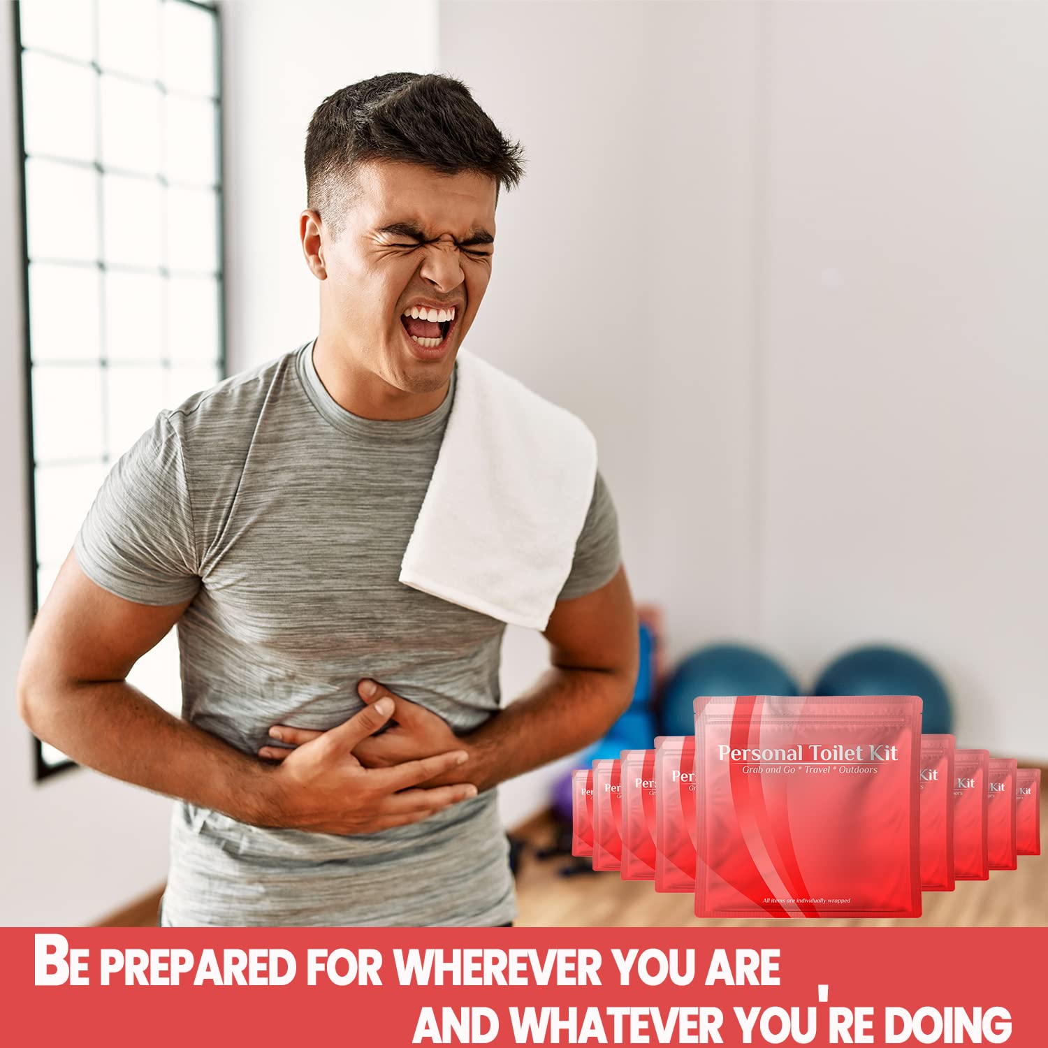 10-Pack Red Personal Toilet Kit for Travel - Compact & Portable Toiletry Bag for Camping, Gym, Business Trips & Emergency Preparedness