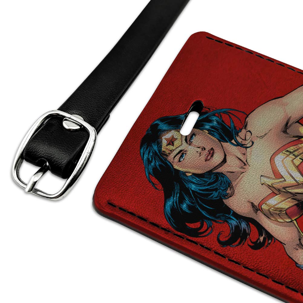 Wonder Woman Leather Luggage Tag - Rectangle Carry-On ID Tag for Suitcases & Bags | Perfect for Travel, Cosplay & Superhero Fans