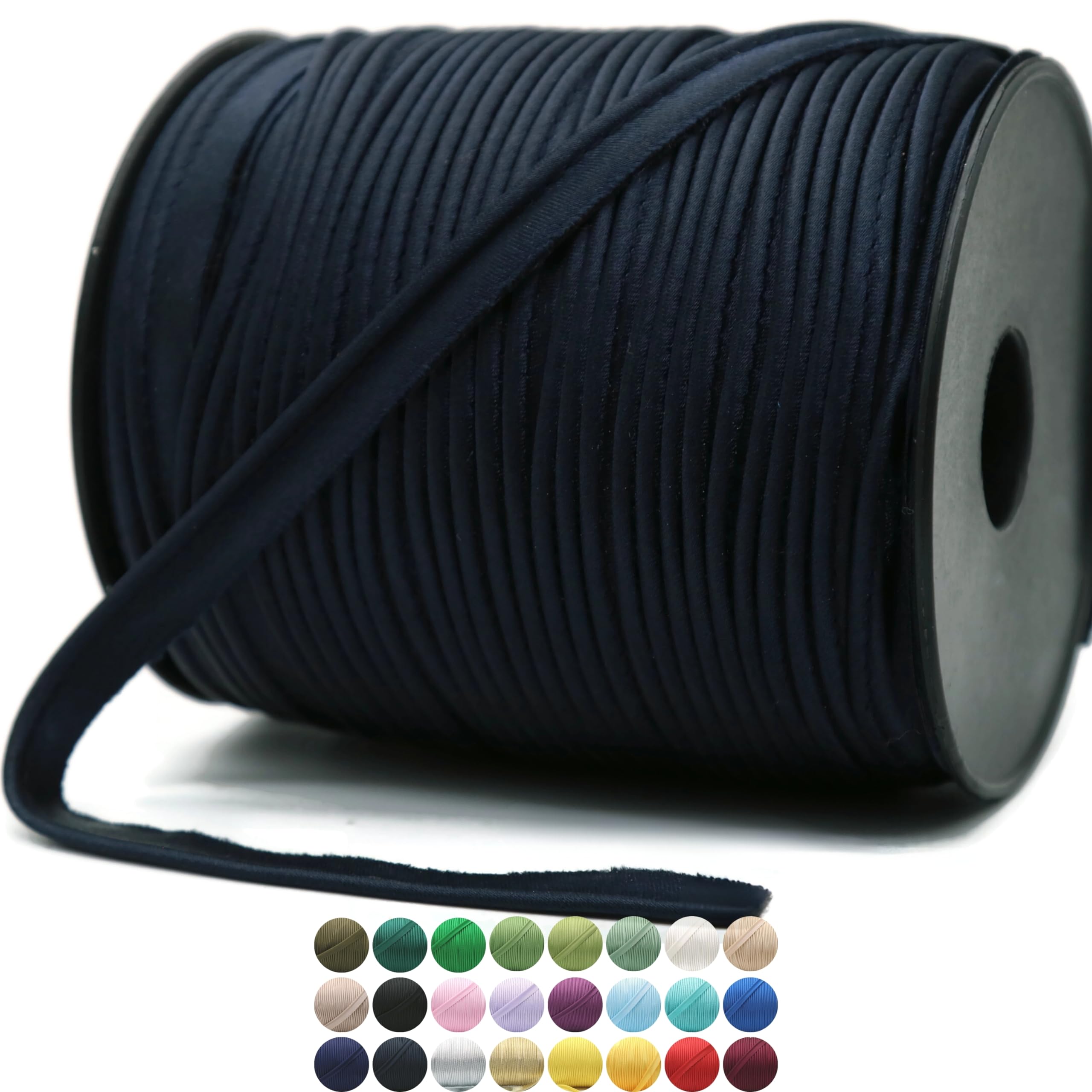 Dark Blue Luxury Satin Piping Trim - 10 Yards Premium Bias Tape for Sewing, Upholstery & Clothing - Double Fold Shiny Welting Cord with Spool (25+ Colors Available) - Perfect for DIY Crafts, Home Decor, Wedding Dress Embellishments and Costume Design