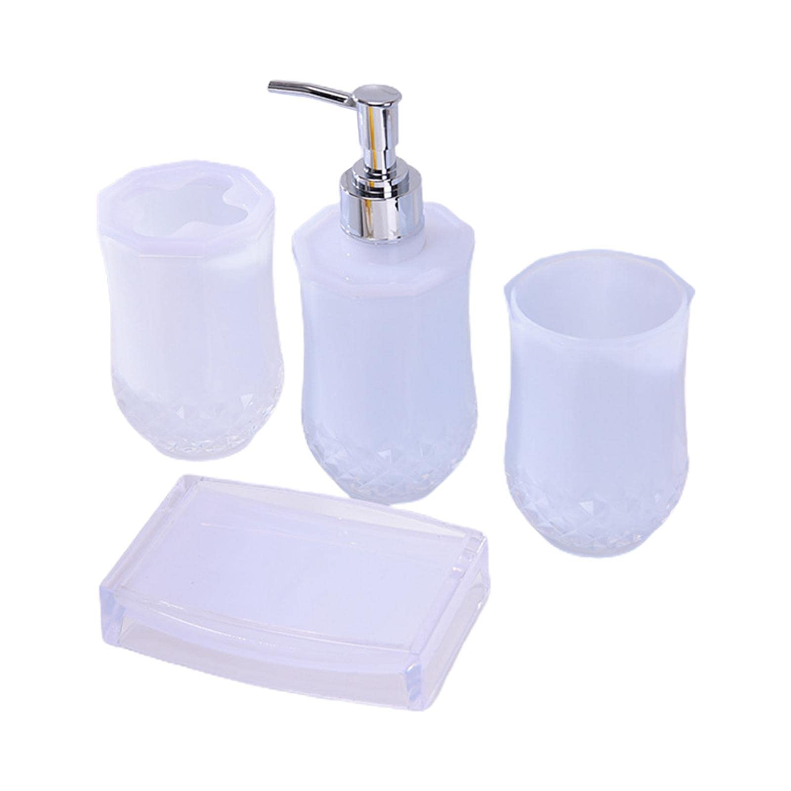MagiDeal Acrylic Bathroom Accessories Set - Modern White Lotion Dispenser, Soap Dish, Tumbler & Mouthwash Cup | Essential Bathroom Organization for Home, Hotel & Spa Decor