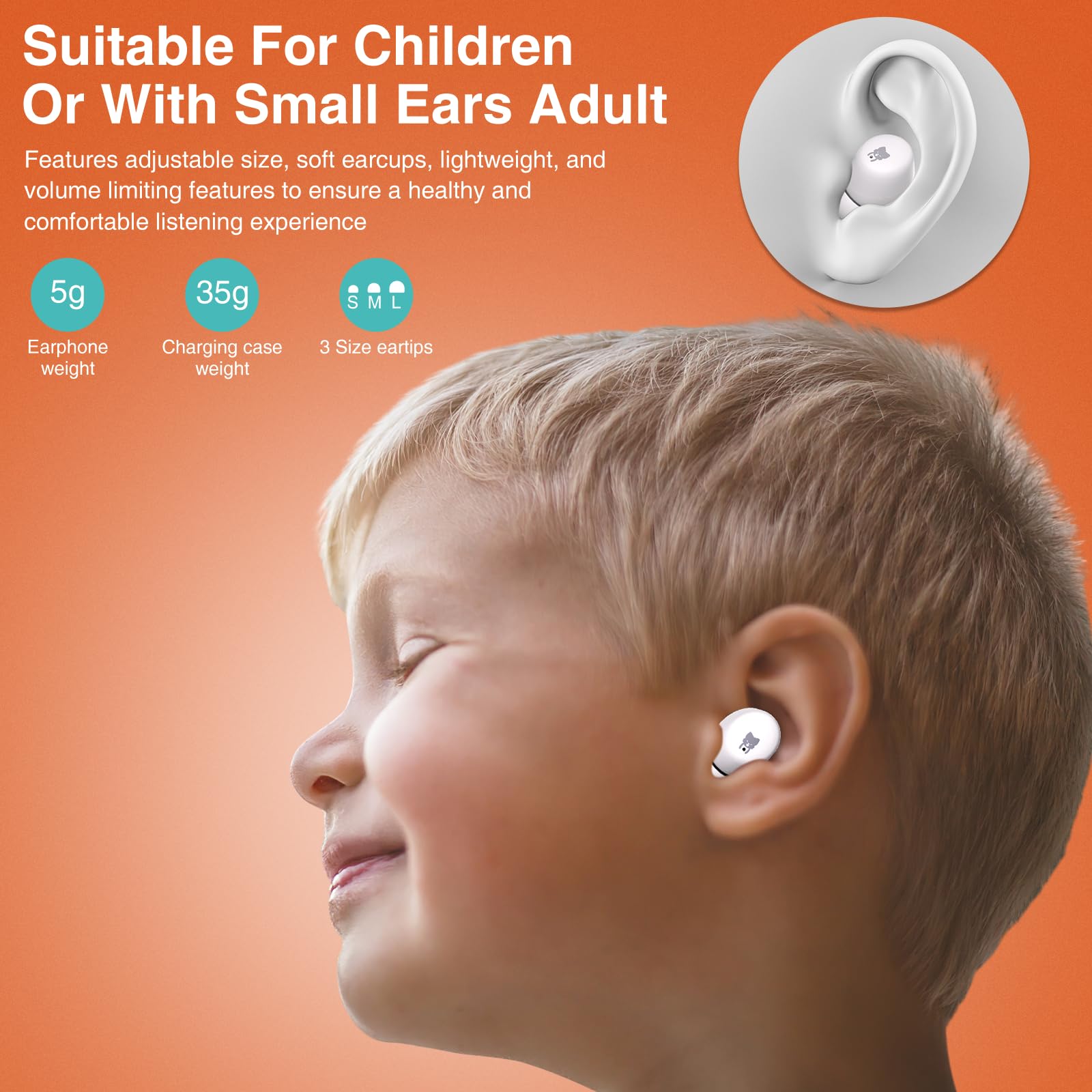 Kids Wireless Earbuds 85dB Safe - Bluetooth Headphones with Charging Case for School & Travel