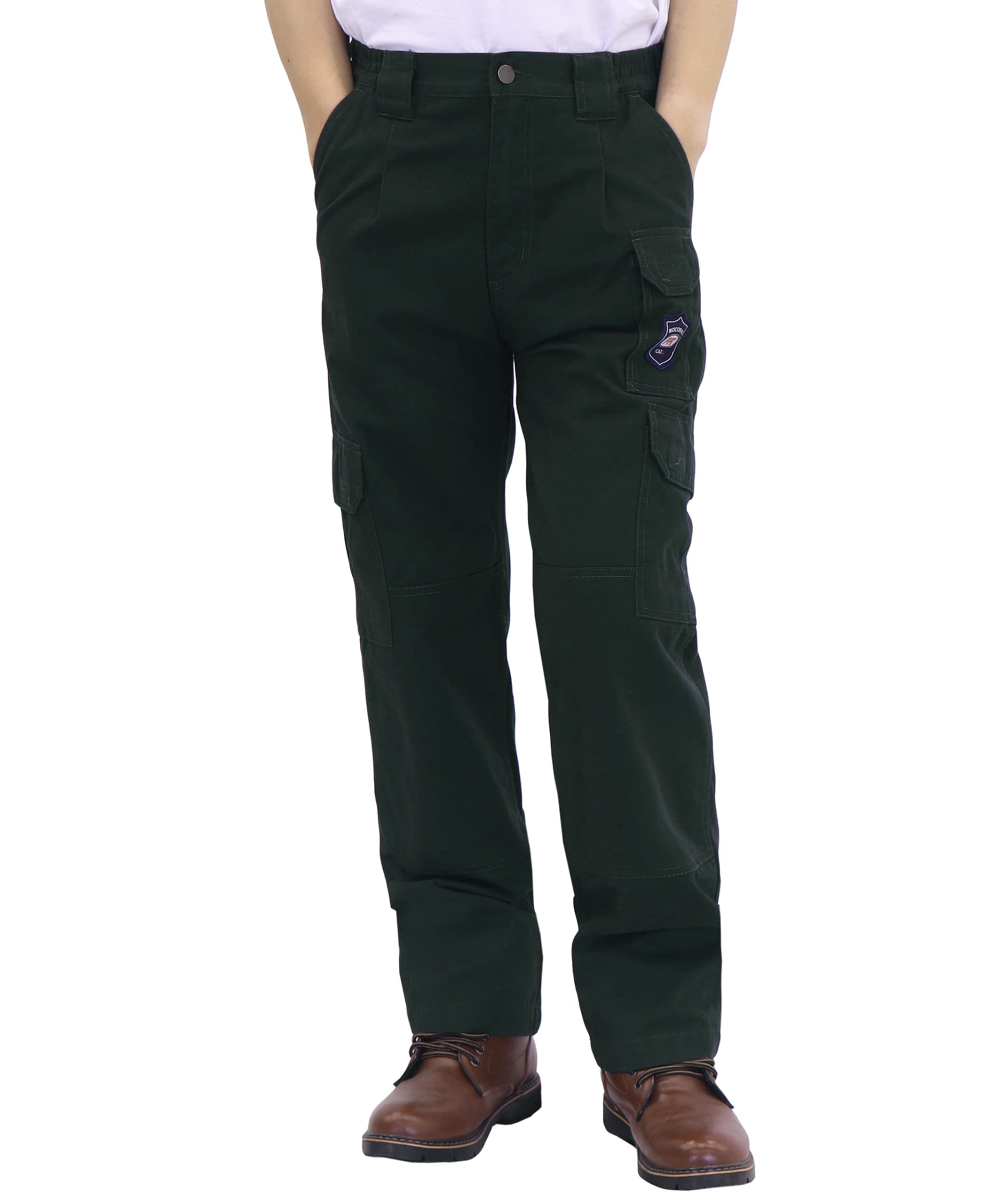 BOCOMAL Flame Resistant Cargo Work Pants for Men - Double Front, Midweight, Multi-Pocket Design with Elastic Waist - Ideal for Construction, Welding & Outdoor Labor
