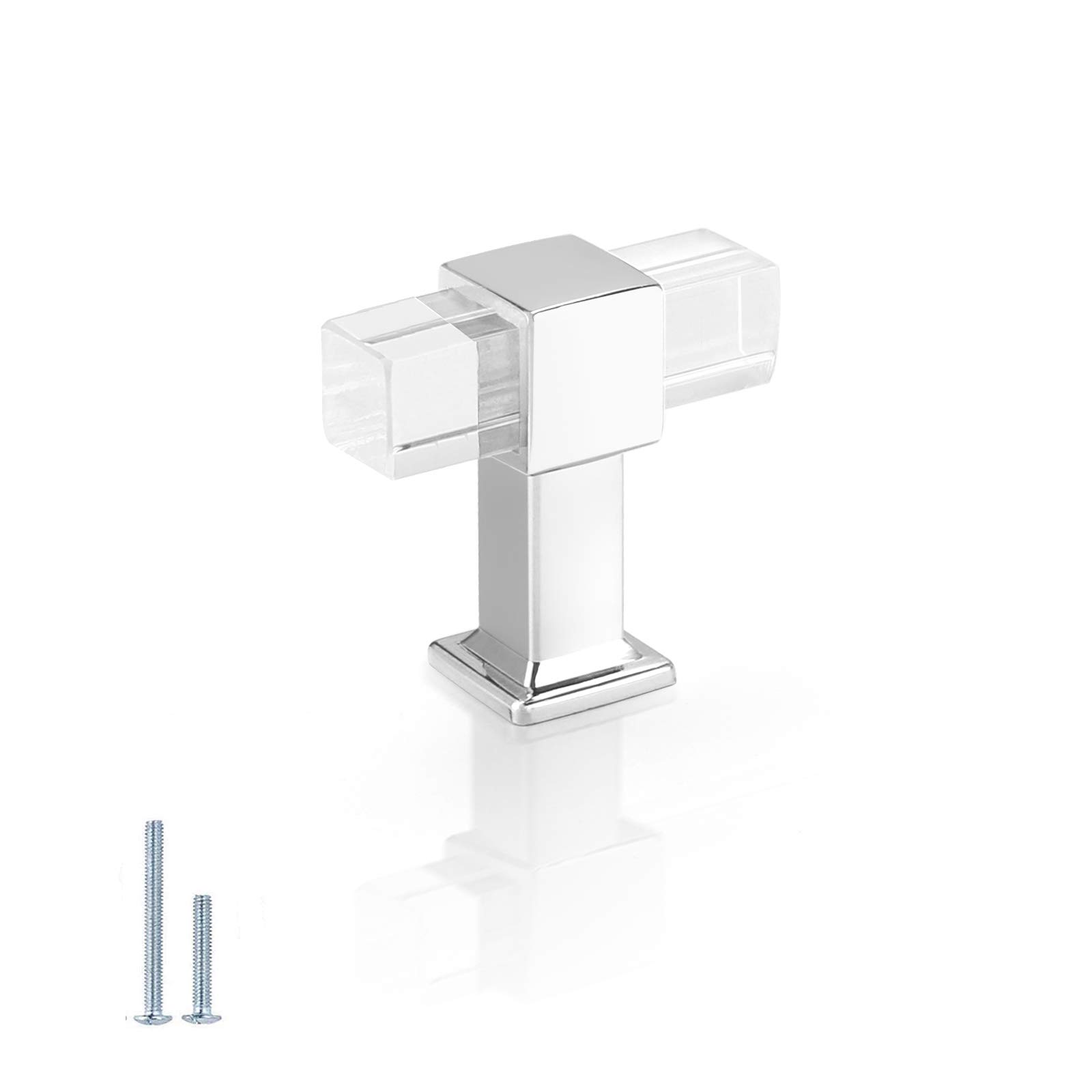 Clear Acrylic Square Kitchen Cabinet Knob - Polished Chrome Drawer Pull - Modern Lucite Cabinet Handle - Crystal Style for Home & Office Furniture (Set of 10) - Perfect for Cabinets, Drawers, Wardrobes & DIY Projects