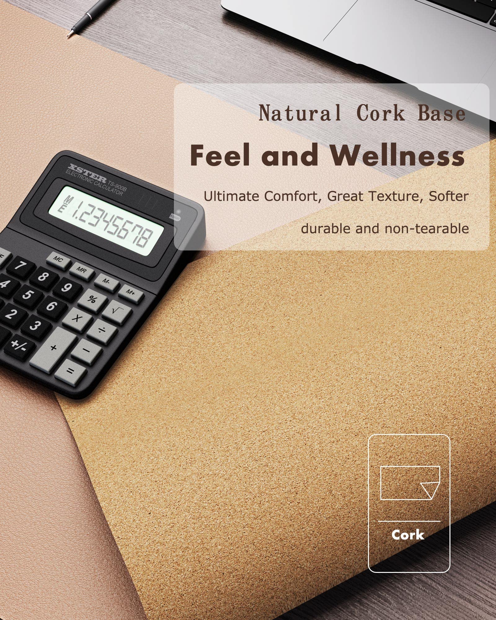 YSAGi Double-Sided Leather Desk Mat with Eco Cork Base - Large Waterproof Mouse Pad & Writing Surface for Office & Home (23.6