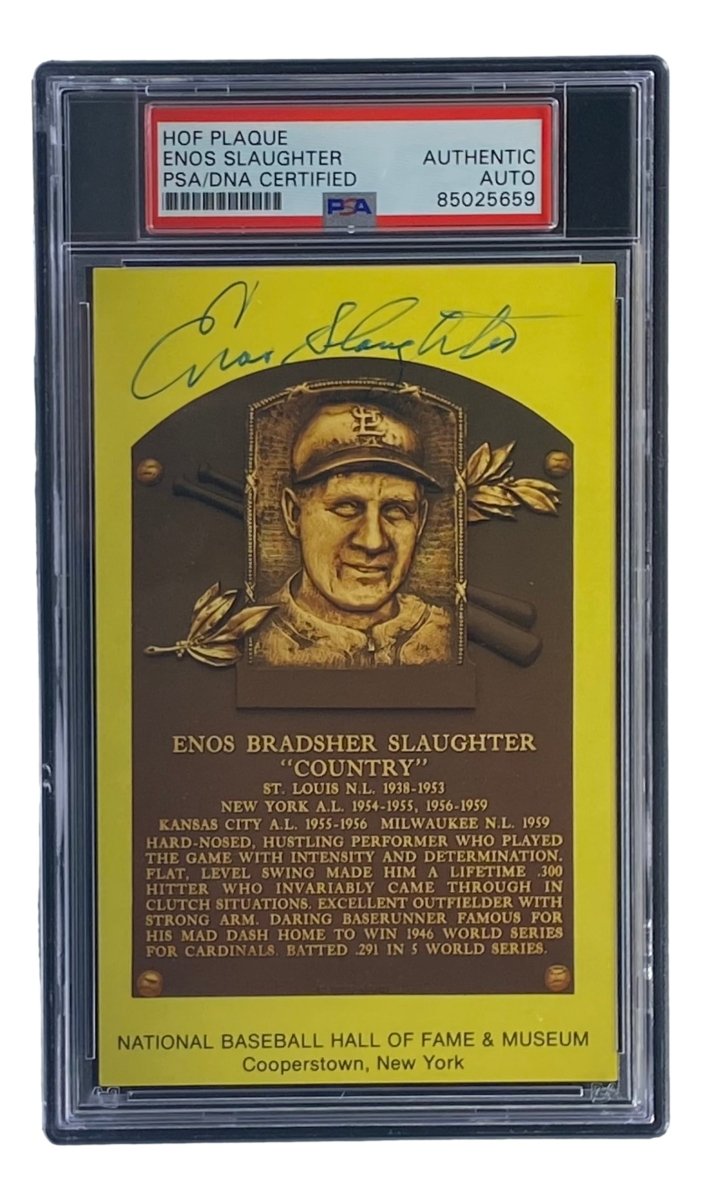 Enos Slaughter Autographed 4x6 St. Louis Cardinals HOF Plaque Card - PSA/DNA Certified 85025659 - Perfect for Baseball Memorabilia Collections & Sports Fan Gifts