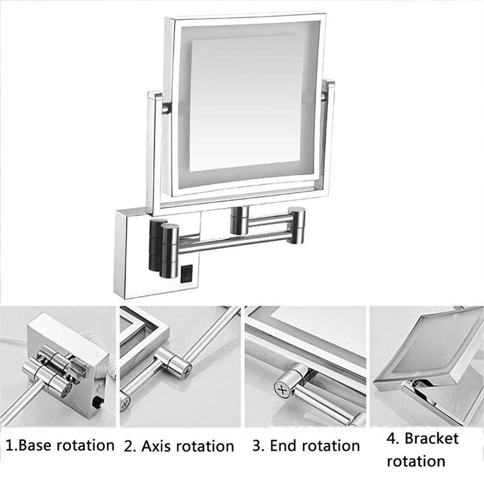8 Inch Gold Double-Sided Wall Mount Makeup Mirror with LED Lights - 360° Swivel & Extendable Vanity Mirror with 3X Magnification for Bathroom, Bedroom & Dressing Table | Perfect for Makeup Application, Skincare & Hair Styling