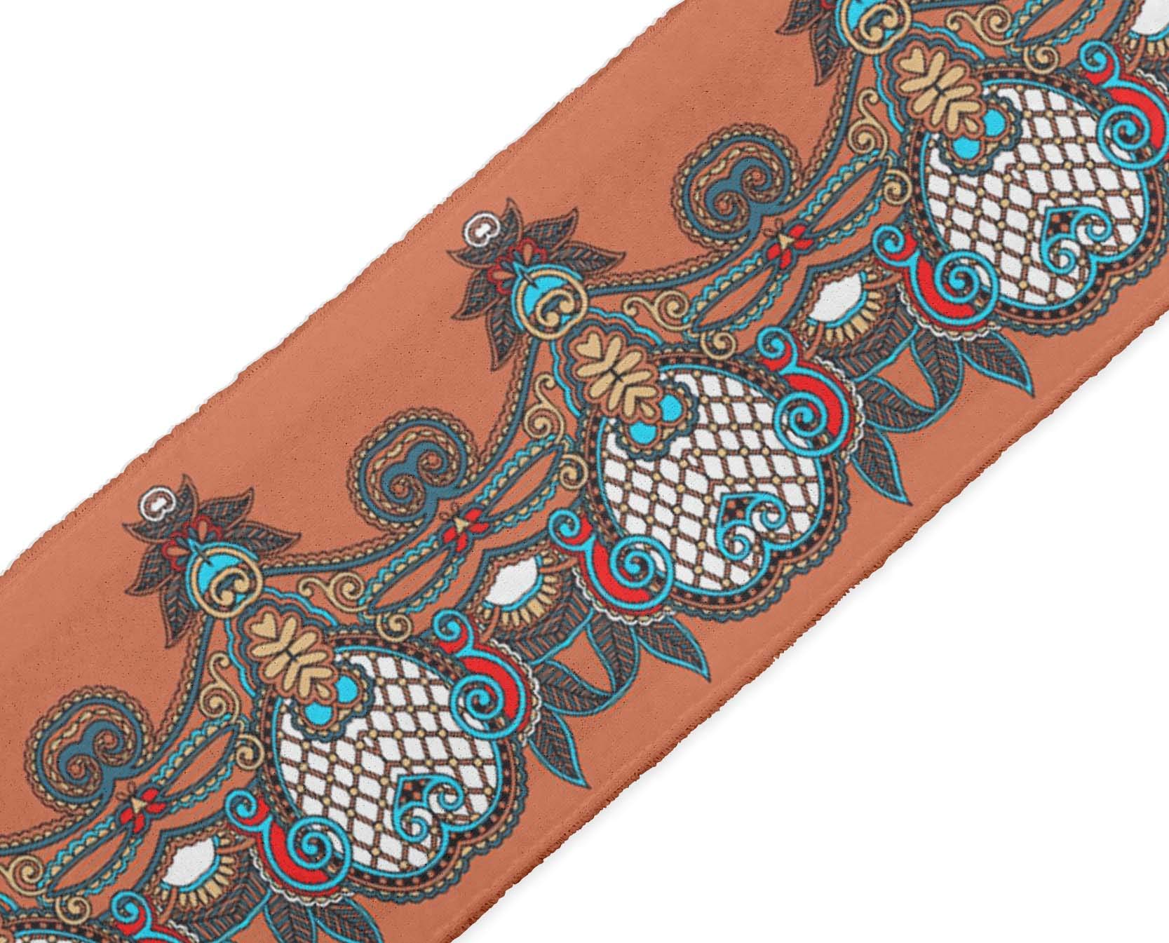 Orange Leaves & Paisley Ethnic Ribbon Trim Tape - 2 Inch Wide Printed Dupion Fabric Lace for Sewing & Crafts (9 Yards) - Perfect for DIY Costumes, Scrapbooking & Home Decor