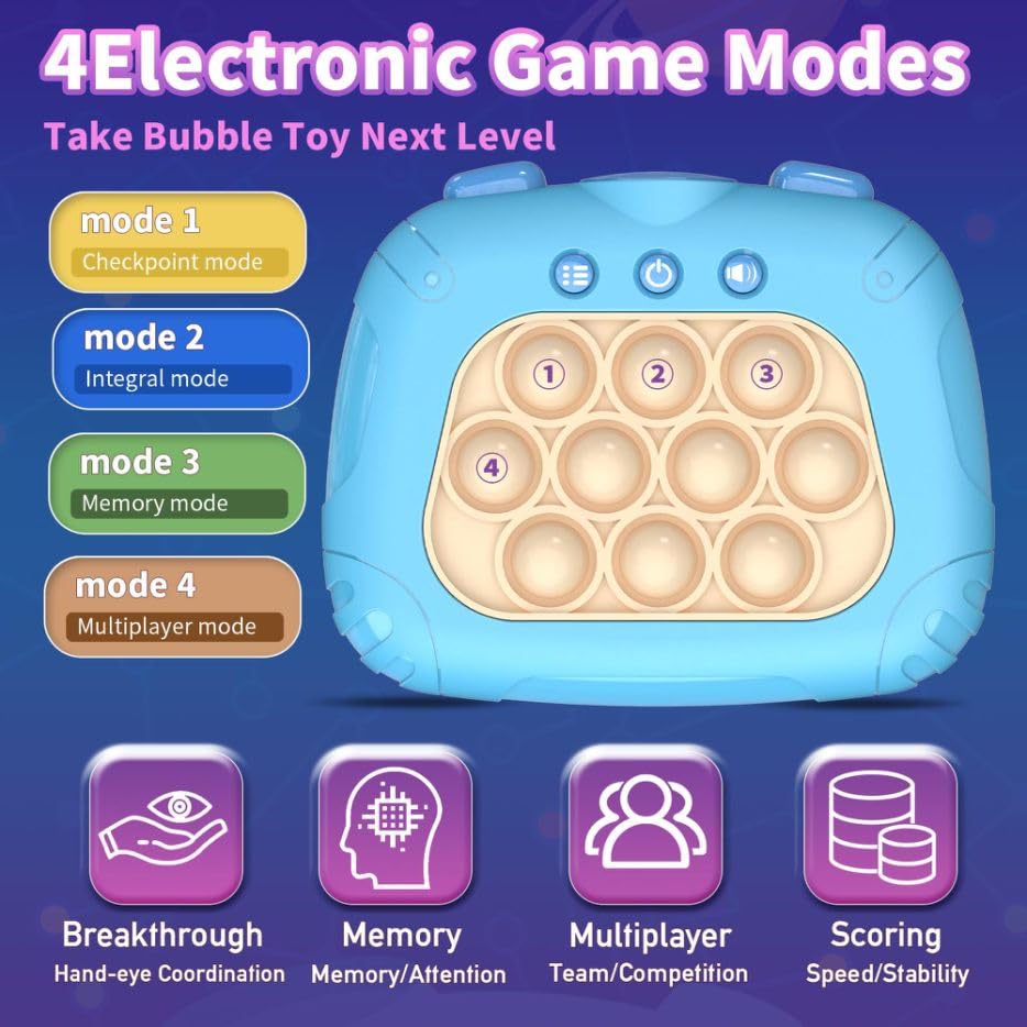 Upgrade Pop Fidget Console Game Pro Toys - Light Bubble Puzzle Sensory Toys for Kids with Autism, Decompression Handheld Blitz Pop Game for Ages 3-12 (Blue) - Perfect for Stress Relief, Focus, and Classroom Breaks