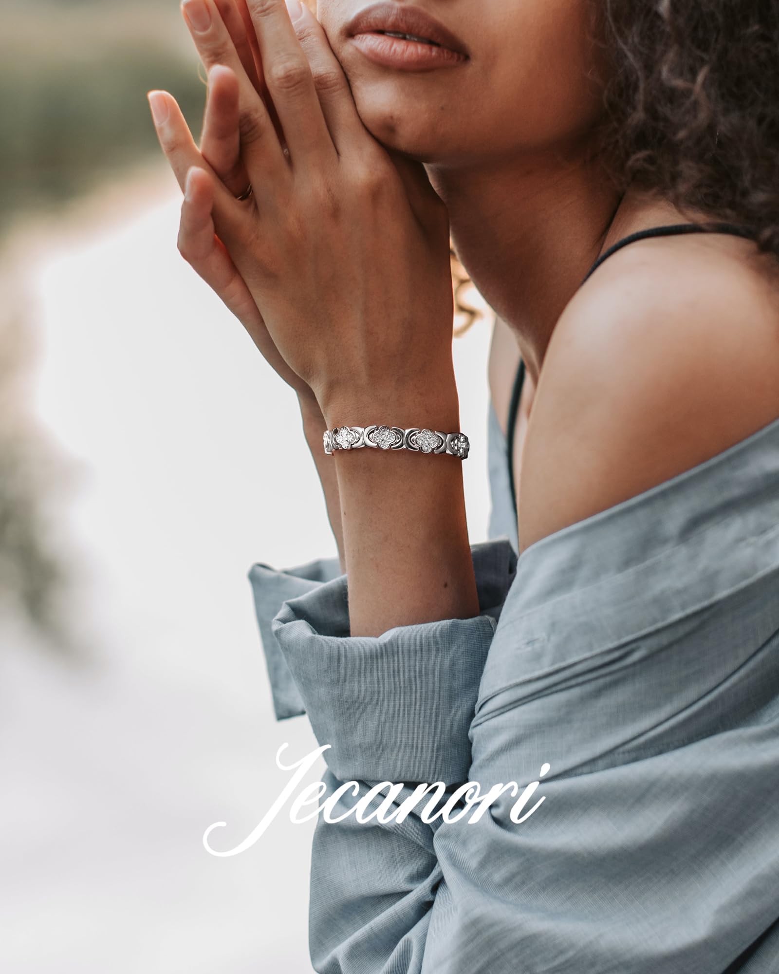 Jecanori Copper Magnetic Bracelet for Women - 3500 Gauss Magnets for Pain Relief & Healing, Four-Leaf Clover Design (Silver) - Perfect for Arthritis, Joint Pain & Wellness Therapy