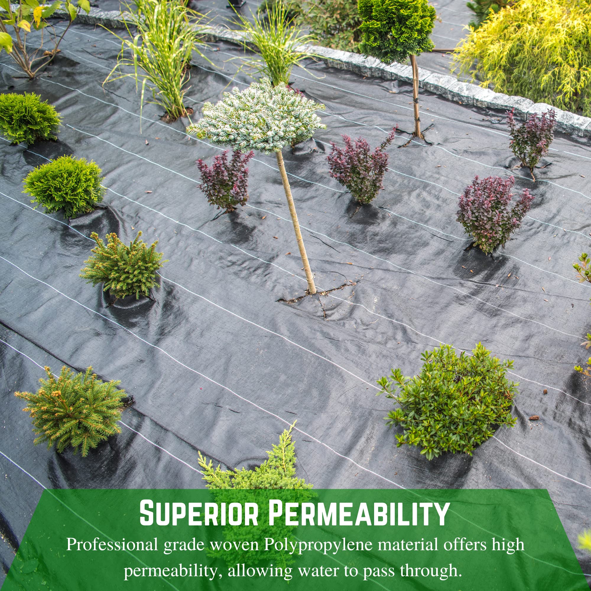 Premium 3.2oz Heavy Duty Woven Landscape Fabric - 15' x 50' Commercial Grade Ground Cover for Gardening, Farming & Agriculture | Weed Barrier, Erosion Control, Raised Beds & Outdoor Projects