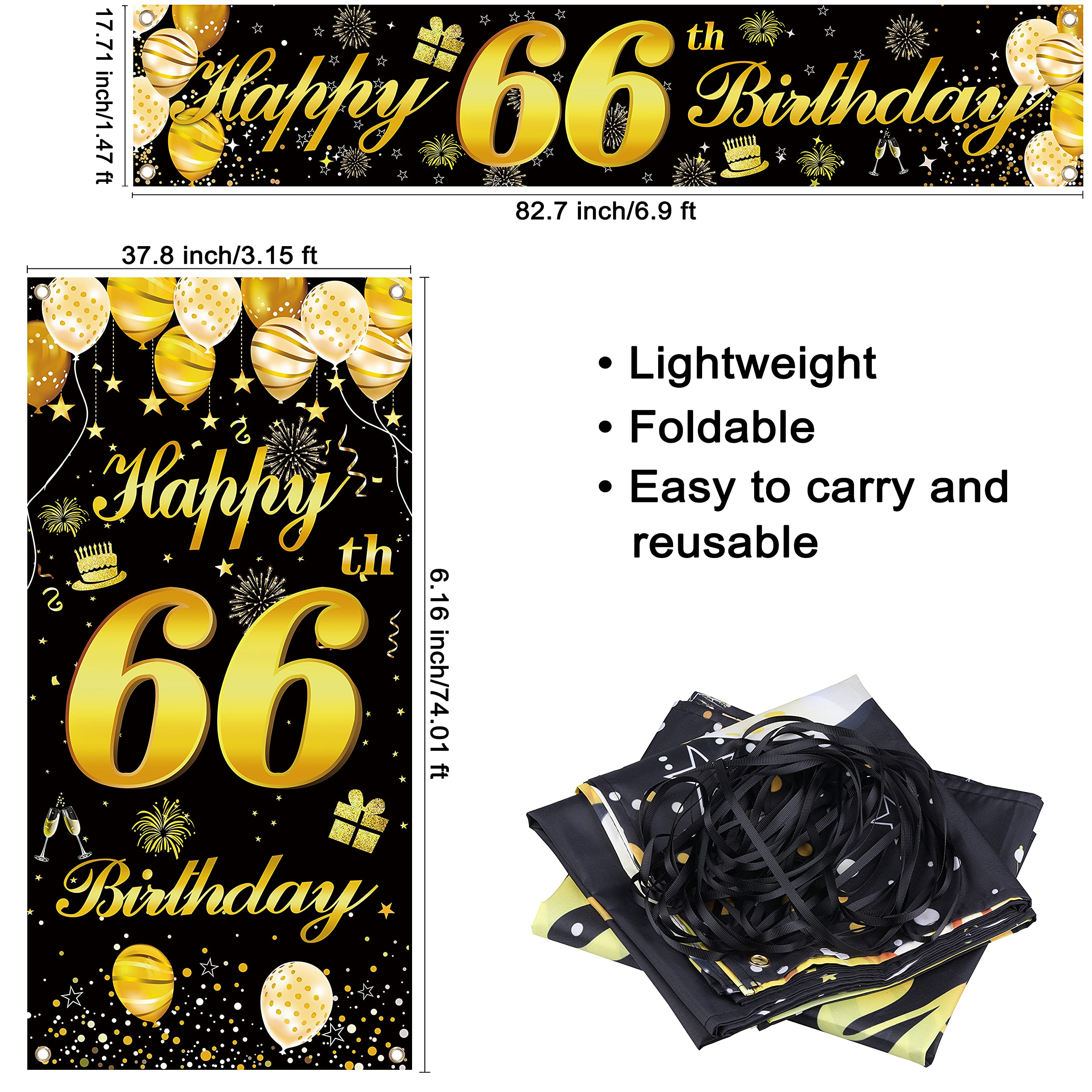 66th Happy Birthday Banner - Premium Birthday Party Decor for Men - Large Door Sign & Backdrop for Birthday Celebrations, Home Decor, and Special Events