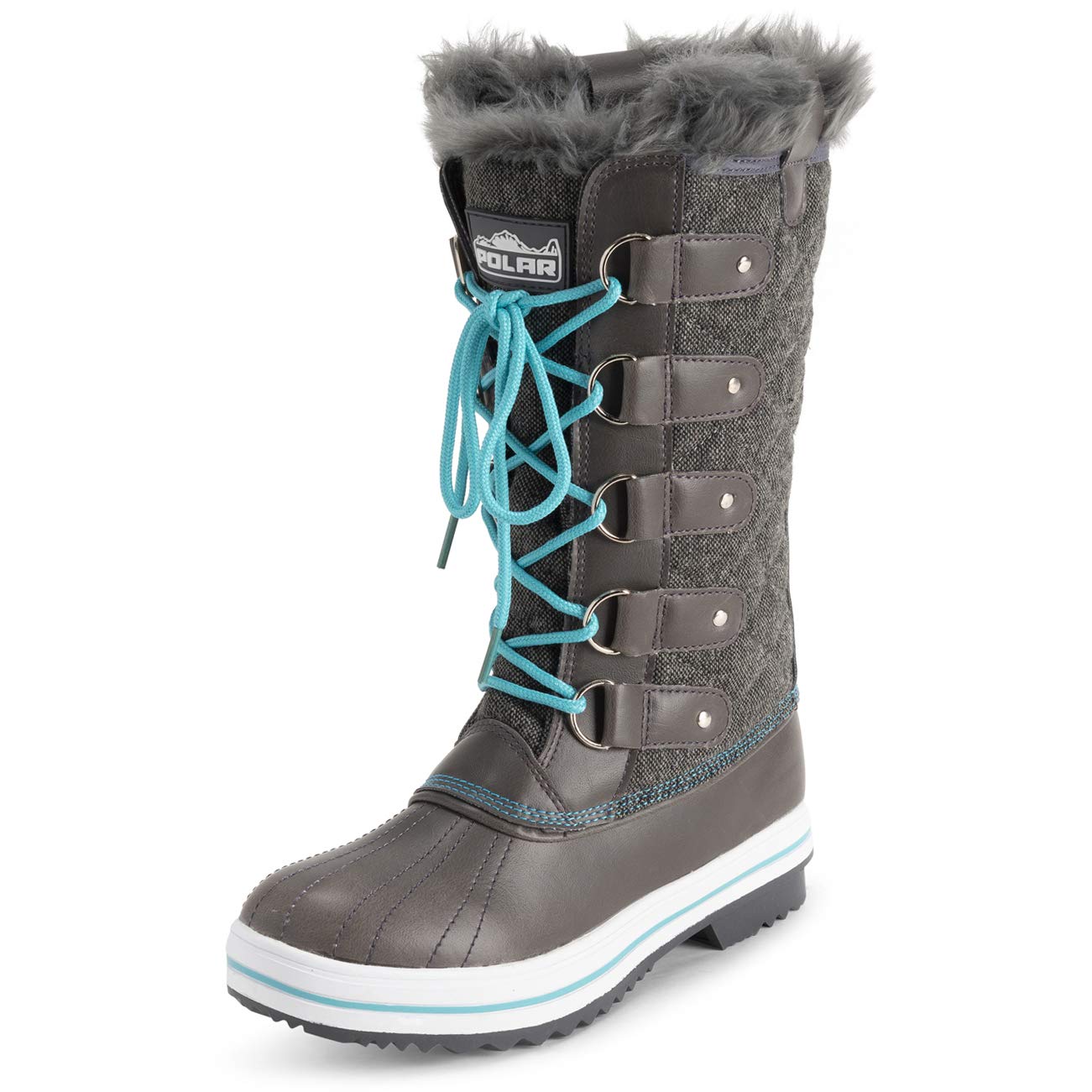 Polar Women's Waterproof Nylon Tall Winter Snow Boots - Warm Insulated Slip-Resistant for Hiking, Snowshoeing & Cold Weather Outdoor Activities