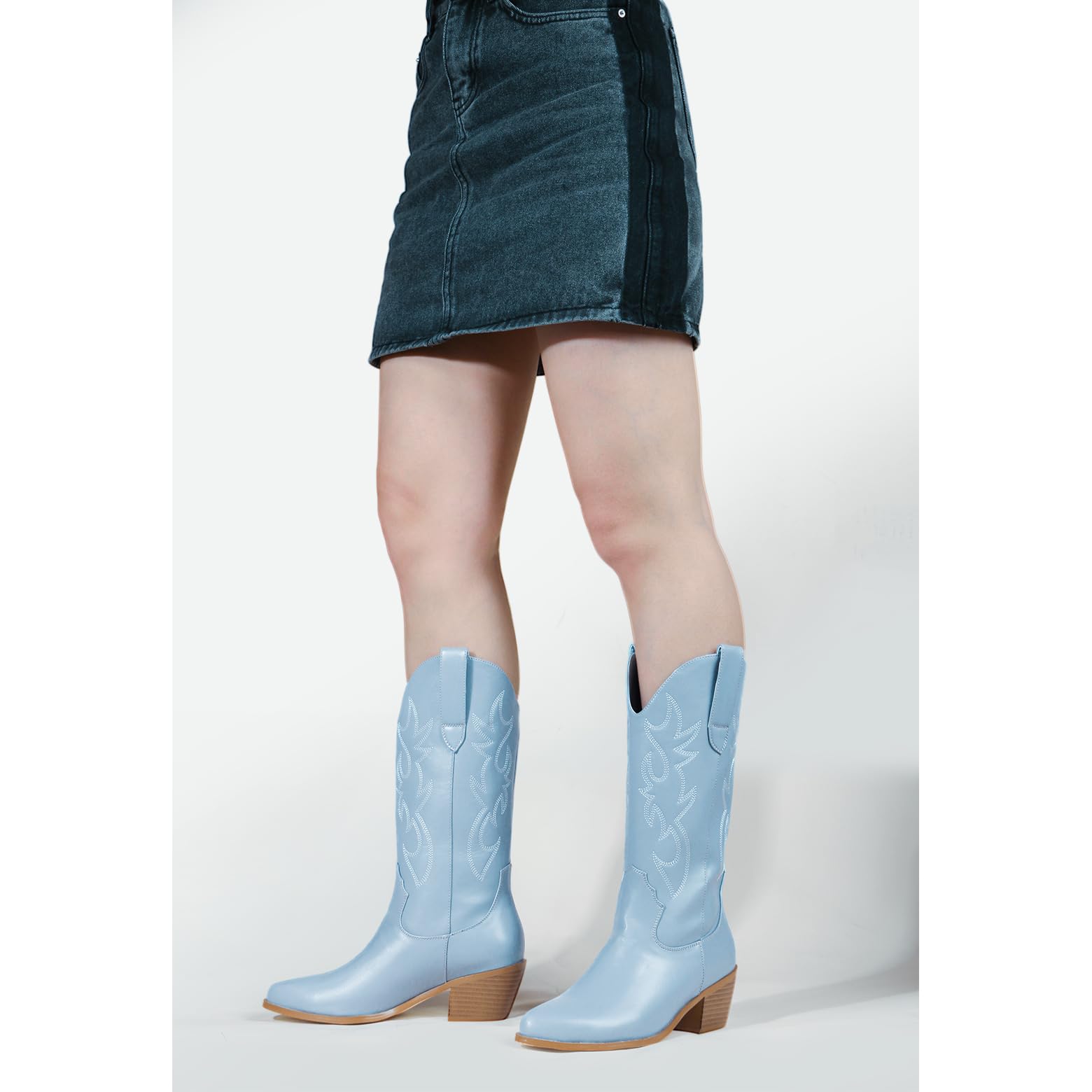 Stylish Women's Cowboy Boots - Embroidered Mid Calf Cowgirl Boots with Pointed Toe & Chunky Heel | Western Fashion, Country Wear & Festival Outfits
