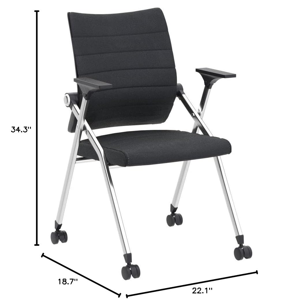 Ergonomic Folding Office Chair with Wheels & Arms - Adjustable Leather Padded Seat for Home & Workspace - Black - Perfect for Small Spaces, Guest Seating & Temporary Workstations