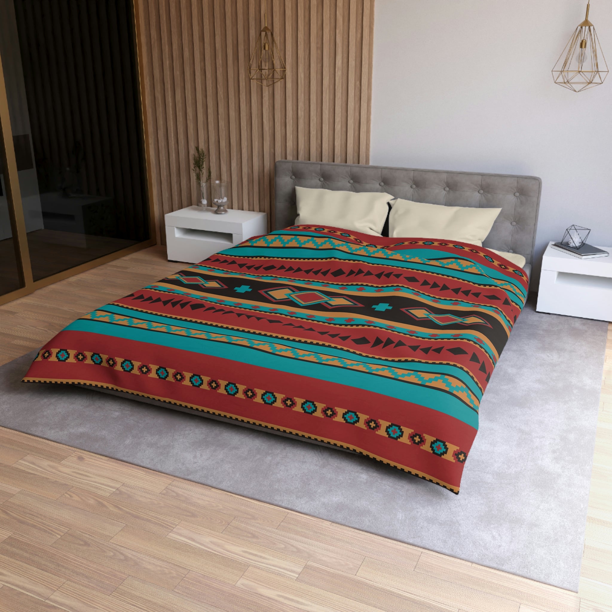 Southwestern Microfiber Duvet Cover - Desert Jewel Pattern Rustic Bedding Set for Queen/King Size - Soft Breathable Bedroom Decor for Cozy Cabin, Farmhouse or Boho Chic Home
