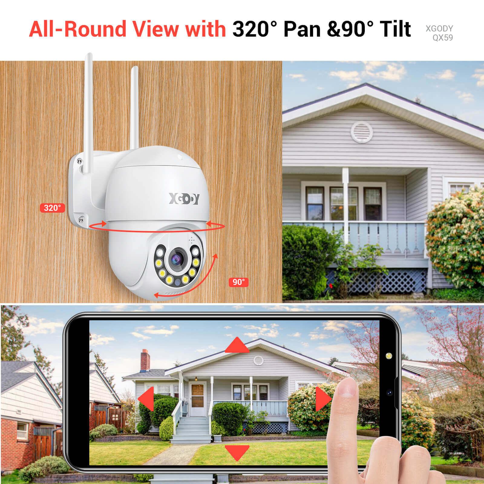 XGODY PTZ Camera 360° Outdoor Security Camera 1080P HD, IP66 Waterproof, Night Vision, Motion Detection, 2-Way Audio - Ideal for Home, Office, and Business Surveillance