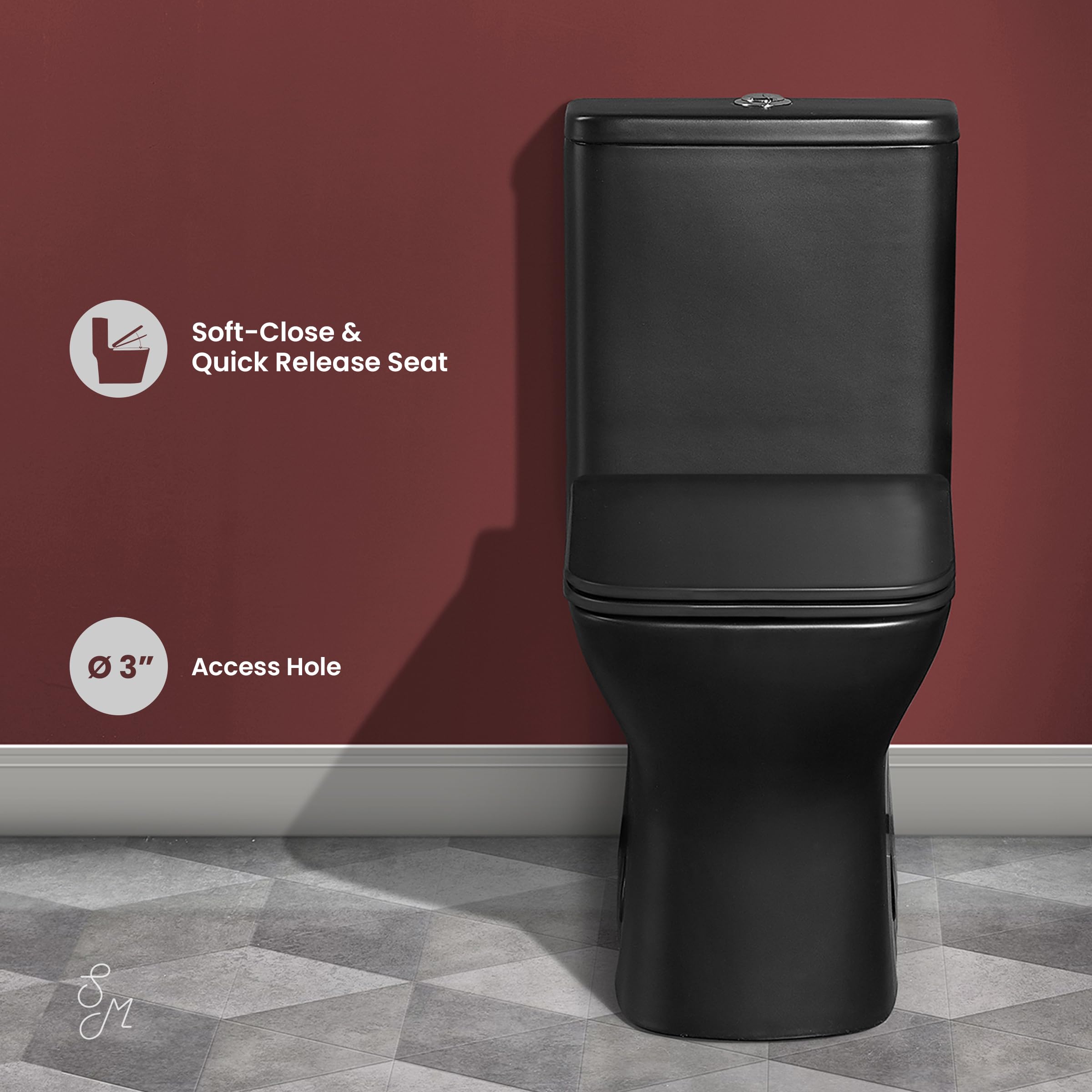 Swiss Madison SM-1T256 Carre Modern One-Piece Toilet - Square Dual Flush 1.1/1.6 GPF Water Efficient - Matte Black Bathroom Toilet for Contemporary Homes & Luxury Apartments