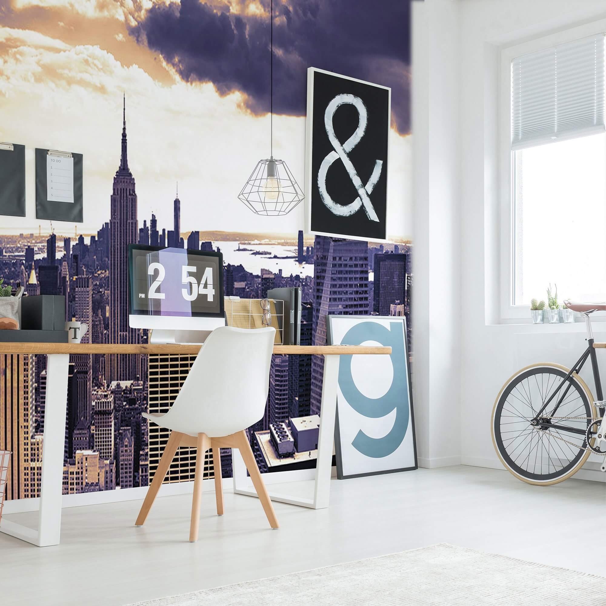 Blue City Landscape Peel and Stick Removable Wallpaper Mural 7610 - Easy DIY Home Decor for Living Room, Bedroom & Office