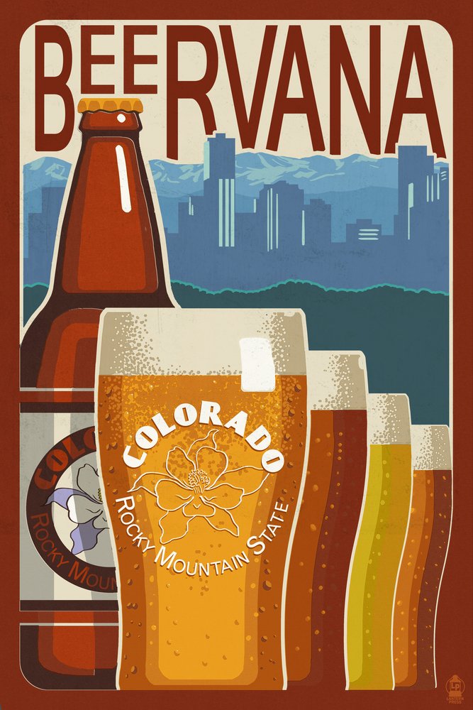 Lantern Press Colorado Beervana Vintage Sign - 12x18 Wall Art Poster for Home & Bar Decor - Perfect for Living Room, Man Cave & Brewery Themed Spaces