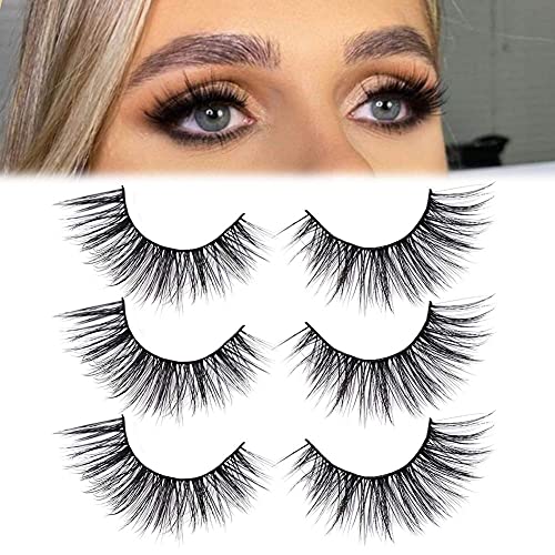 3 Pairs 3D Faux Mink Eyelashes - Fluffy Handmade False Lashes, Reusable Extensions with Crossed Curled Long Natural Look for Big Eye Effect - Perfect for Party, Wedding, and Night Out Makeup
