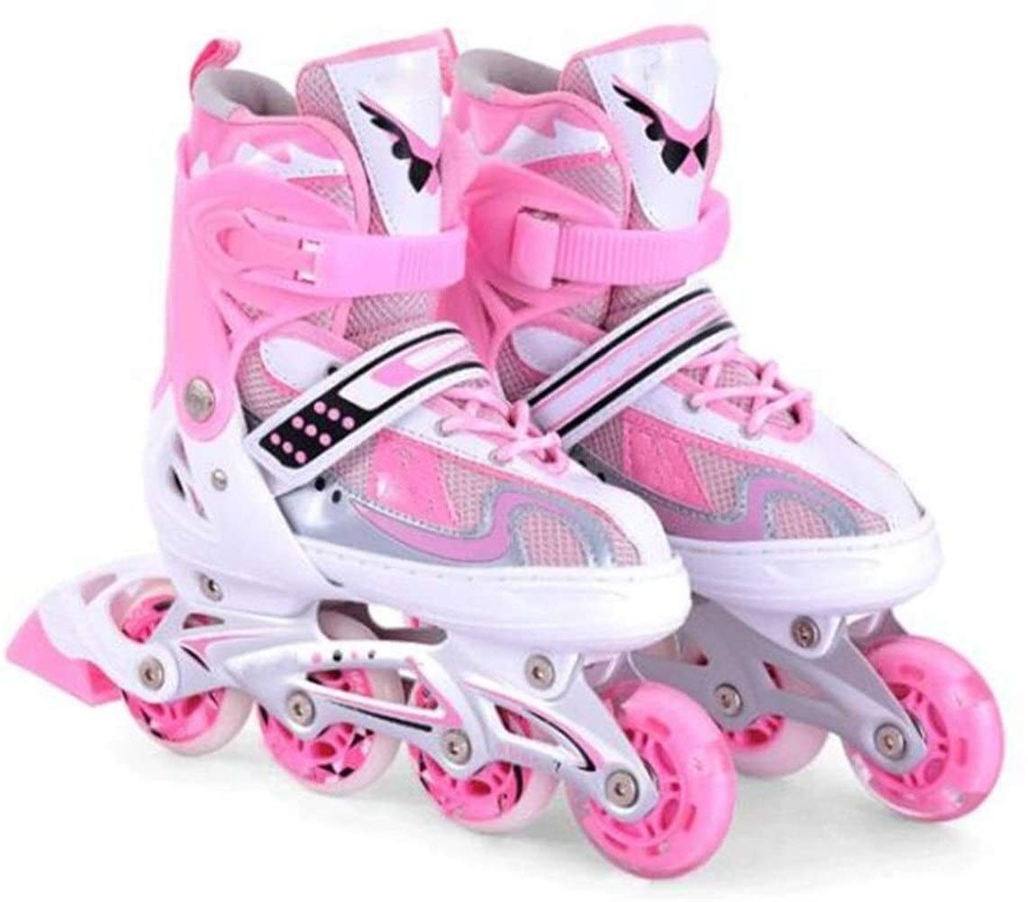 **Adjustable Kids Inline Roller Skates - 4 Wheels, Double Row, Pink (Size L) - Perfect for Outdoor Play, Birthday Gifts & Skating Rinks**
