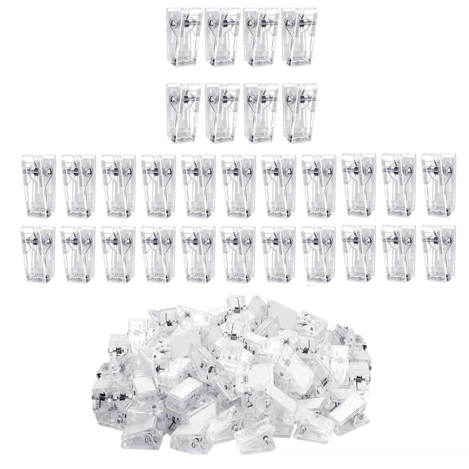 DYNWAVE 100Pcs Clear Photo Hanging Clips - Small Decorative Paper Clips for Displaying Photos, Posters, Documents - Self-Adhesive Single Side Glue - Perfect for Home Office, Birthday Decor & Wall Art Organization